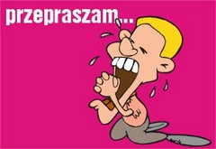Różowa kartka z mężczyzną przepraszam
